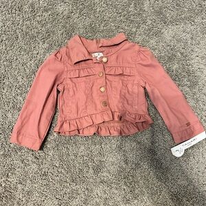Tahari Pink Ruffled Jean Jacket